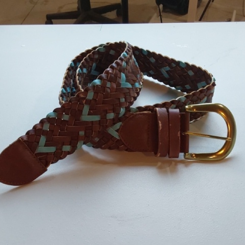 Arizona Jean Co. Womens Brown Braided Leather Belt with Turquoise Accents  Sz.XL